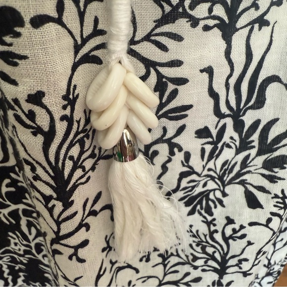 Martha Stewart Collection Kaftan Dress XL Linen Blend Black White Tassels Pocket - Picture 4 of 8